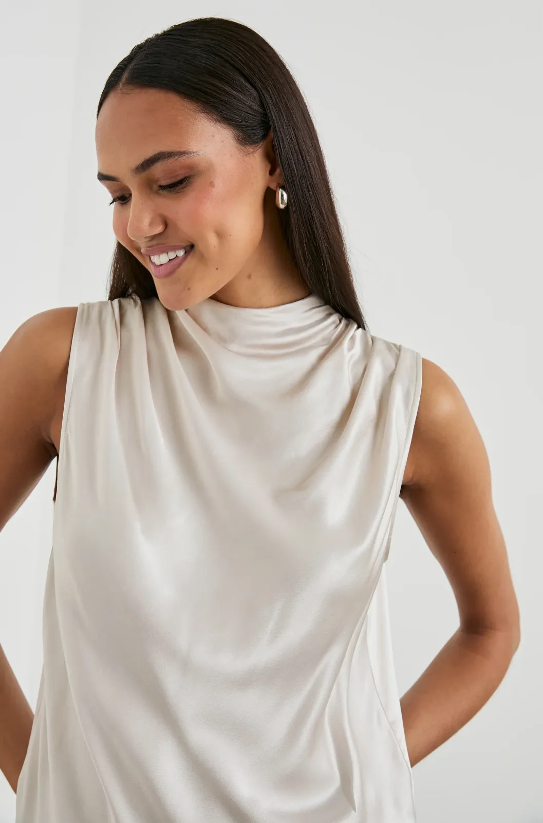 KALEEN SATIN CREPE DRAPE NECK TANK