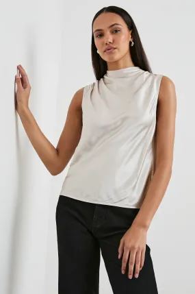 KALEEN SATIN CREPE DRAPE NECK TANK