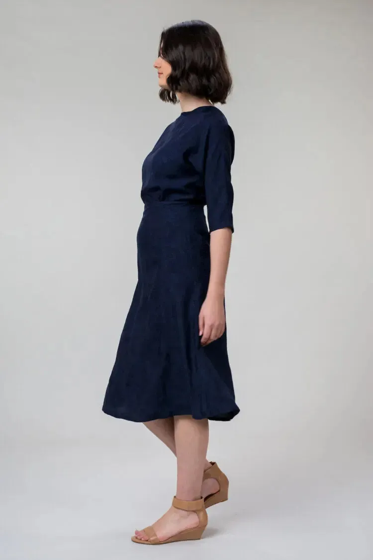 KATIE DRESS IN LINEN Navy Rose by Wilga Clothing