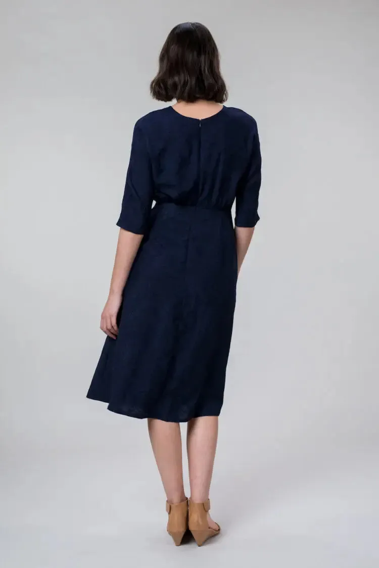 KATIE DRESS IN LINEN Navy Rose by Wilga Clothing