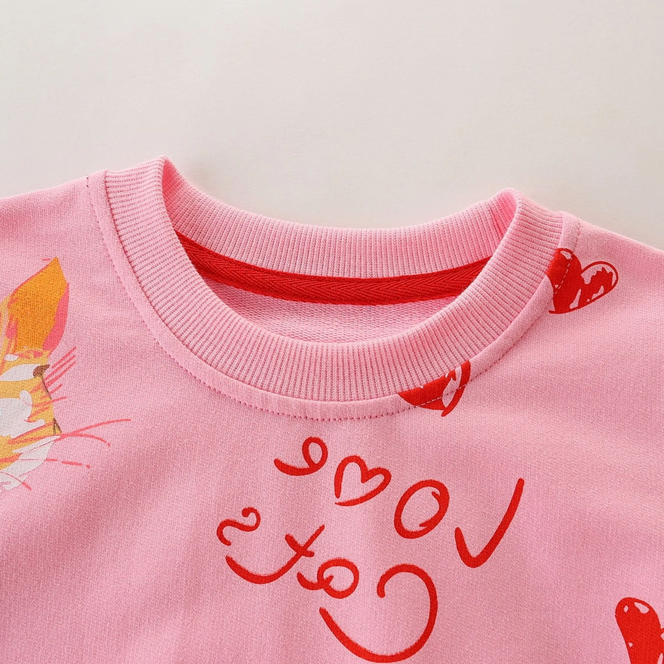 Kitty Kat Round Neck Sweat Shirt (Pink)