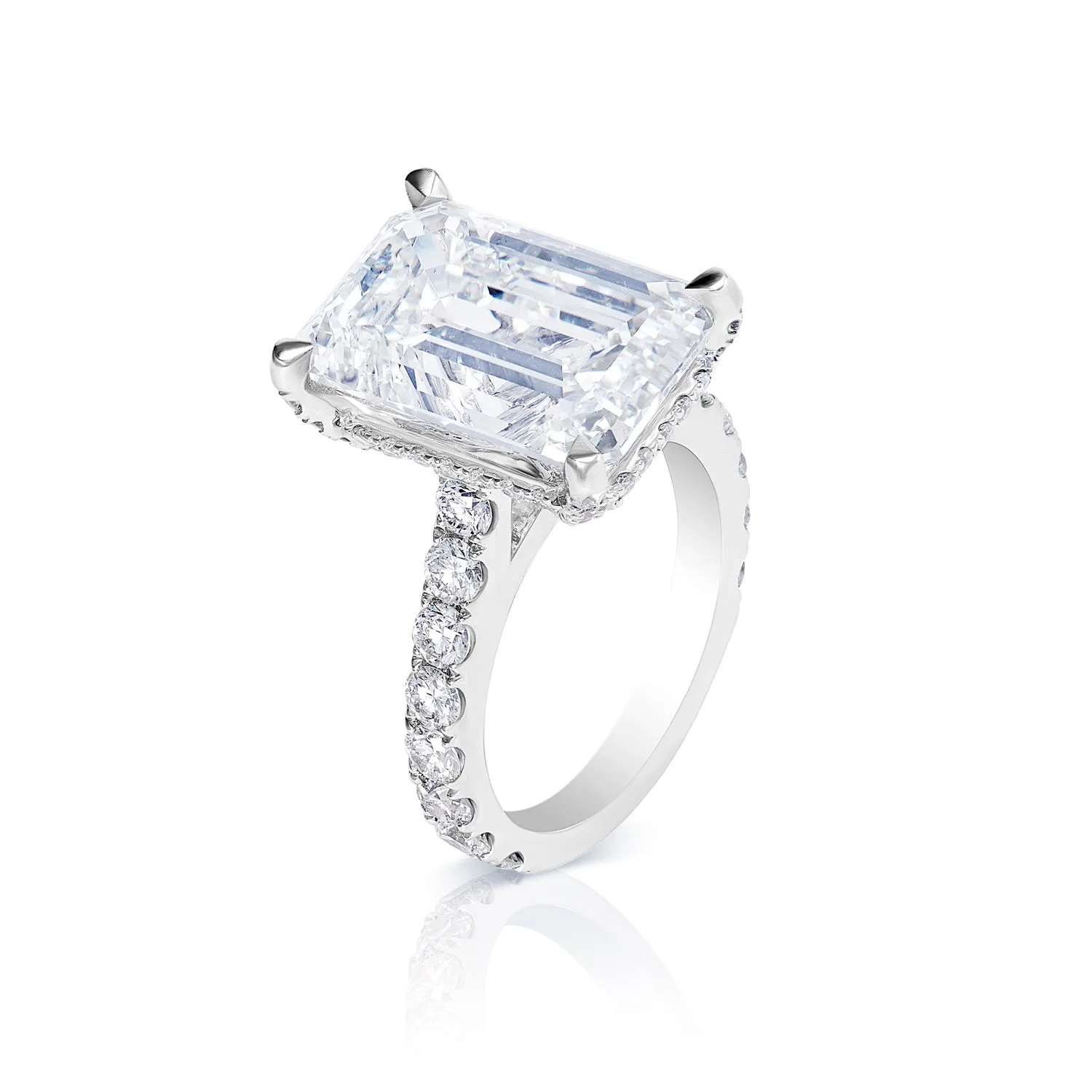 Lark 13 Carat Emerald Cut Lab Grown Diamond Engagement Ring, in 18k White Gold IGI Certified.