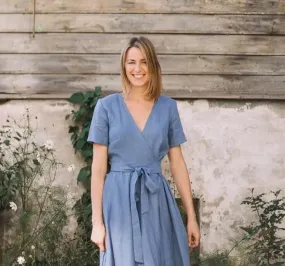 Lisbon Midi wrap linen dress