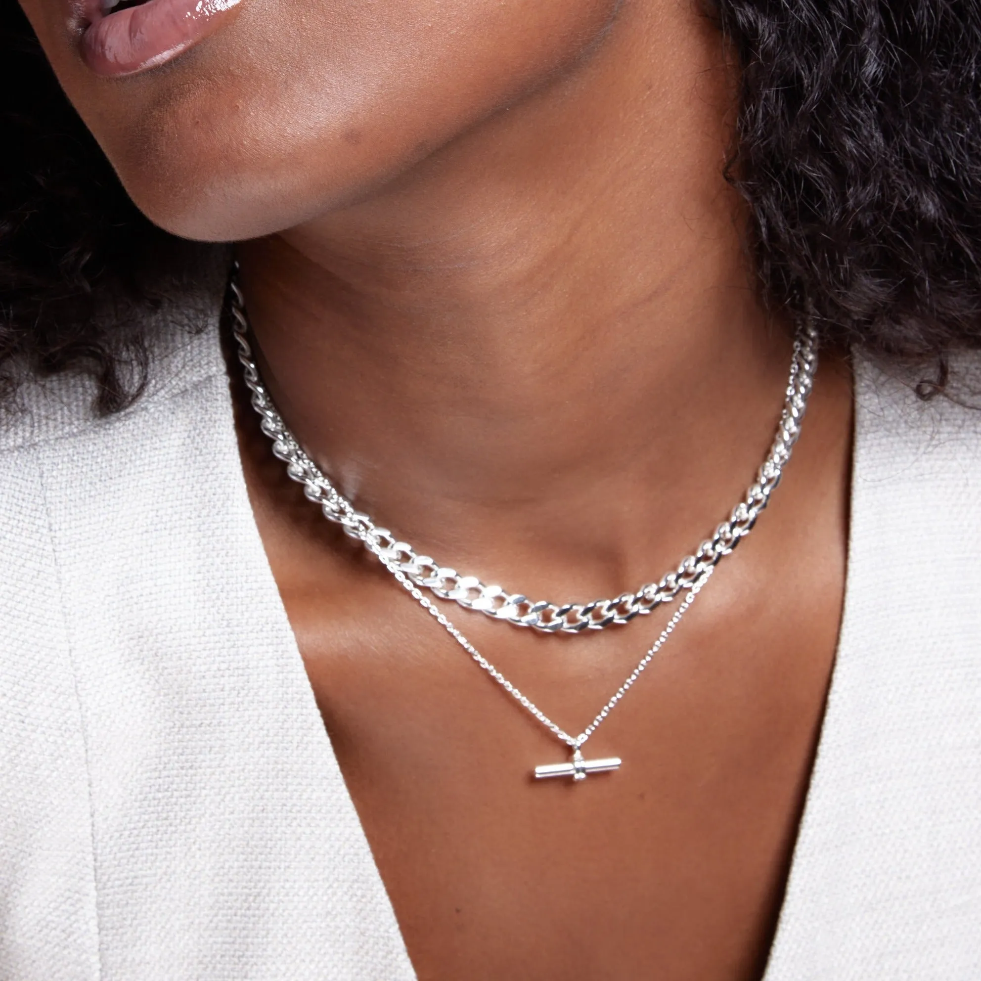 LUXE Linear T-Bar Drop Necklace - Silver