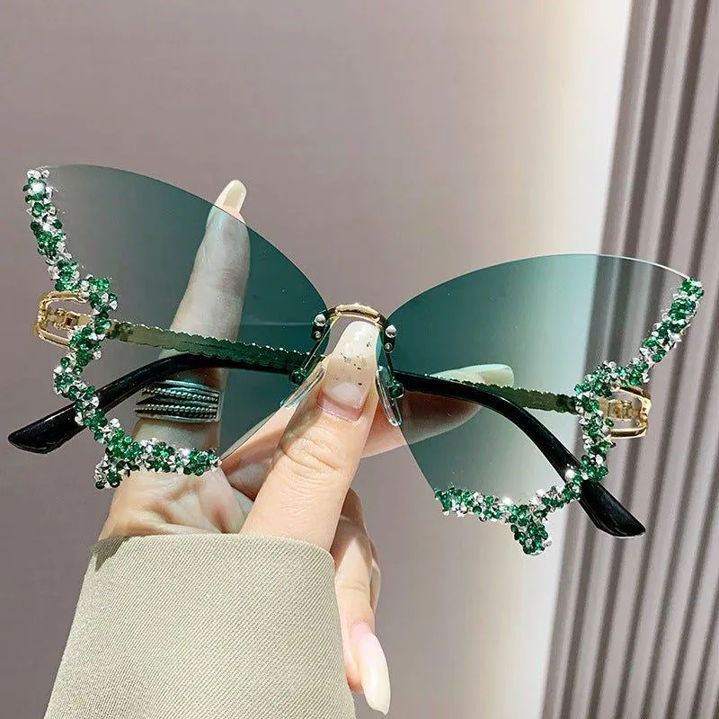 MAC116 Large Frame High-end Diamond-encrusted Butterfly Anti-UV Sunglasses