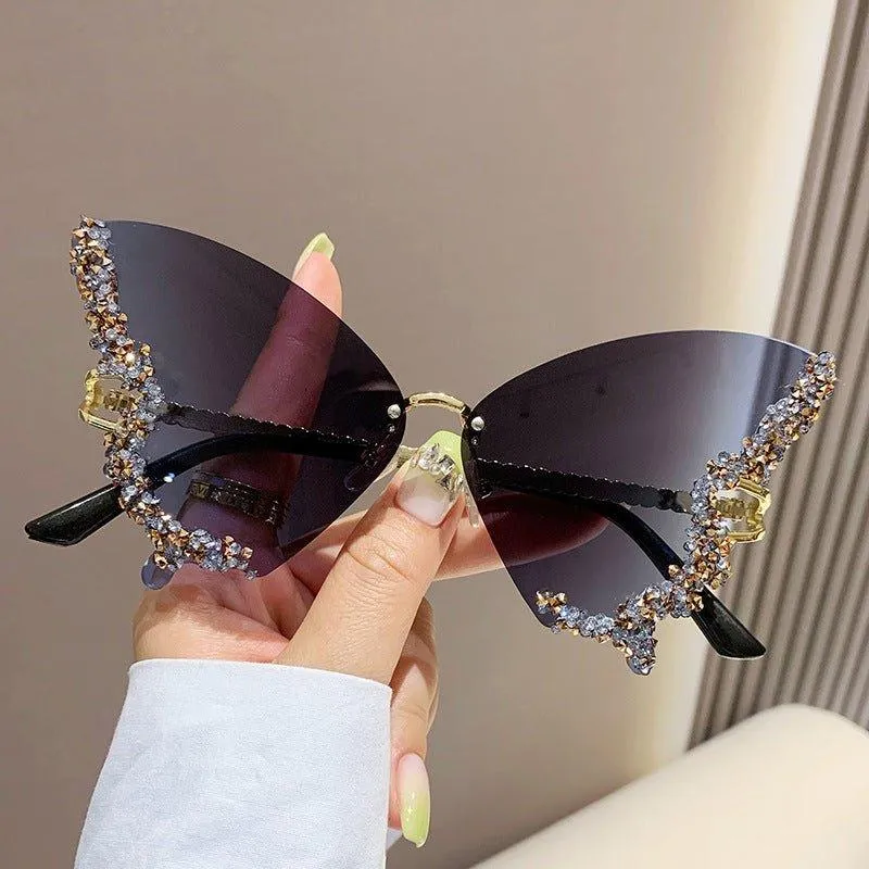 MAC116 Large Frame High-end Diamond-encrusted Butterfly Anti-UV Sunglasses