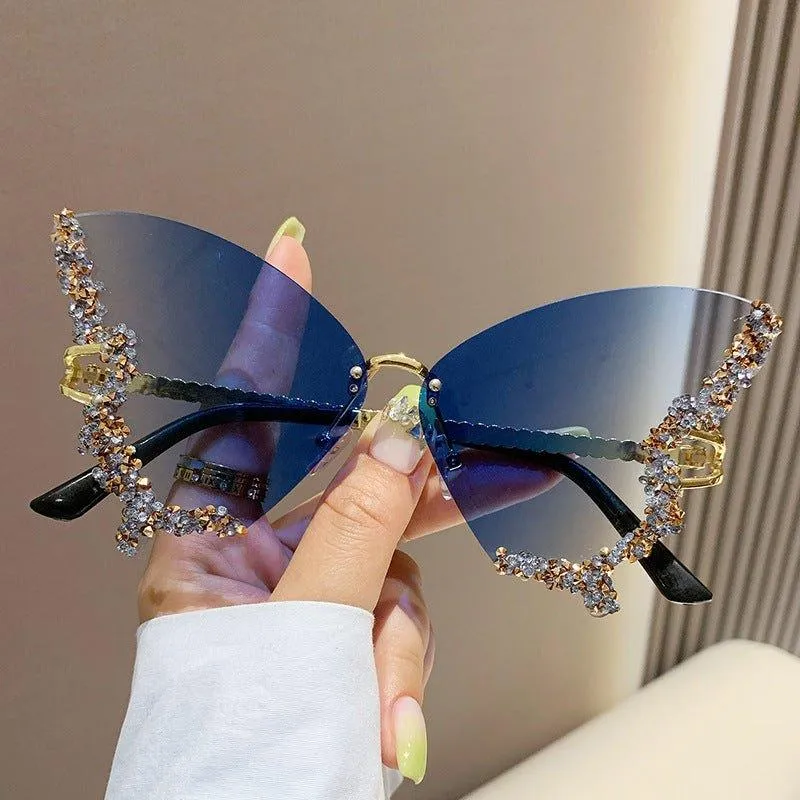 MAC116 Large Frame High-end Diamond-encrusted Butterfly Anti-UV Sunglasses