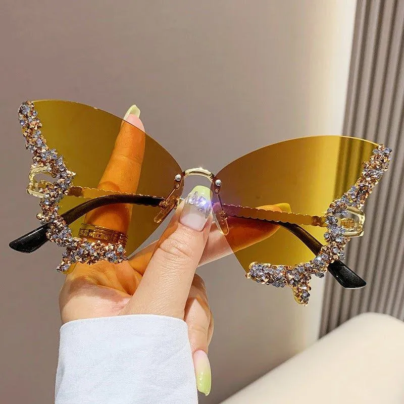 MAC116 Large Frame High-end Diamond-encrusted Butterfly Anti-UV Sunglasses