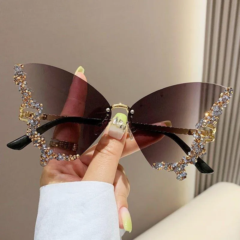 MAC116 Large Frame High-end Diamond-encrusted Butterfly Anti-UV Sunglasses