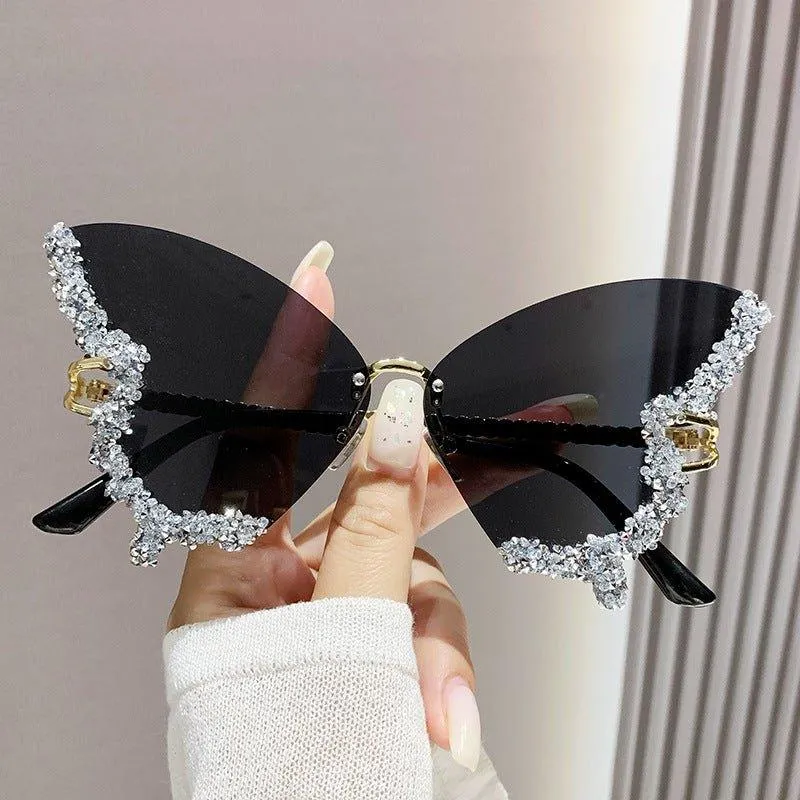 MAC116 Large Frame High-end Diamond-encrusted Butterfly Anti-UV Sunglasses