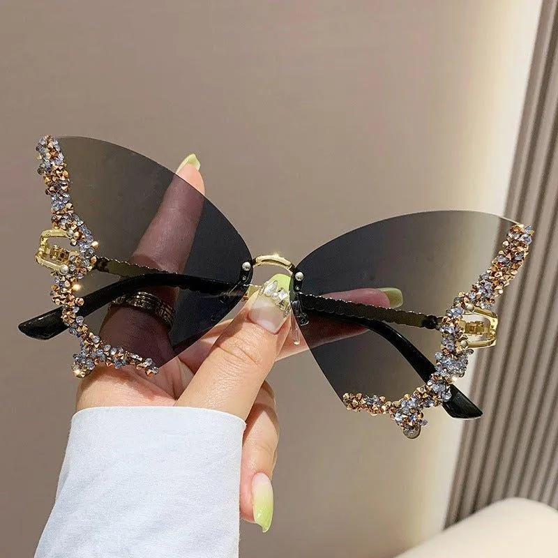 MAC116 Large Frame High-end Diamond-encrusted Butterfly Anti-UV Sunglasses