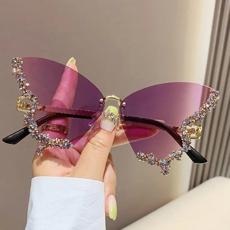 MAC116 Large Frame High-end Diamond-encrusted Butterfly Anti-UV Sunglasses