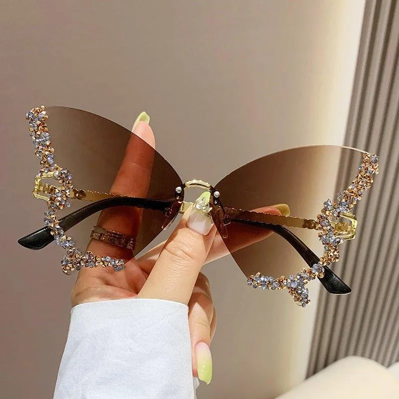 MAC116 Large Frame High-end Diamond-encrusted Butterfly Anti-UV Sunglasses