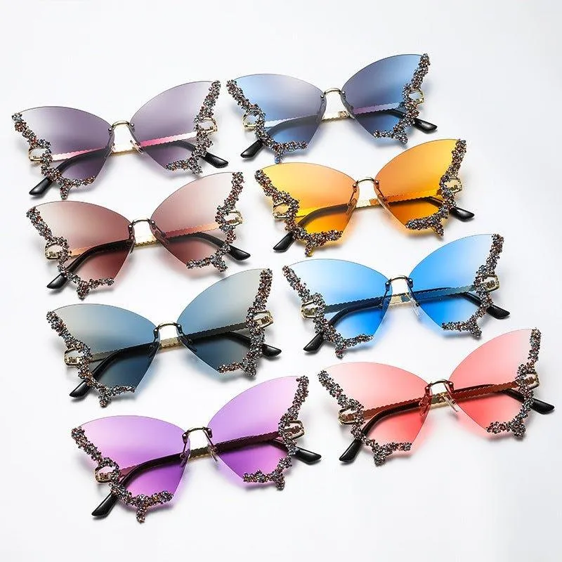 MAC116 Large Frame High-end Diamond-encrusted Butterfly Anti-UV Sunglasses