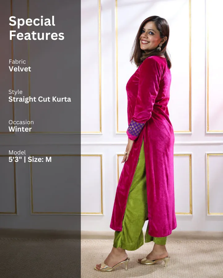 Magenta Pink Velvet Slit Kurta