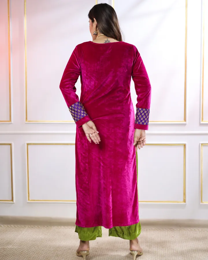 Magenta Pink Velvet Slit Kurta