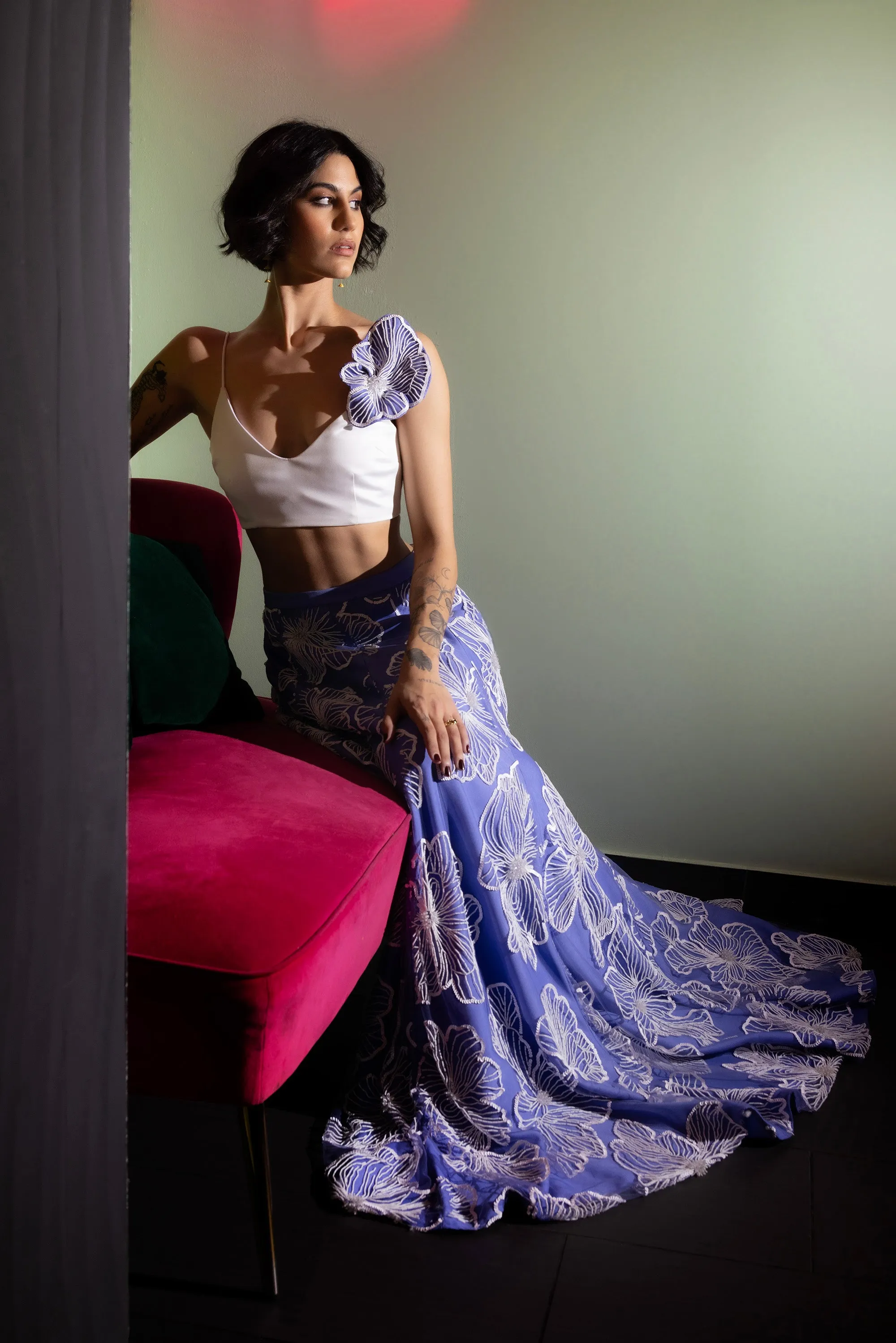 MARISSA Periwinkle and White Lehenga Set