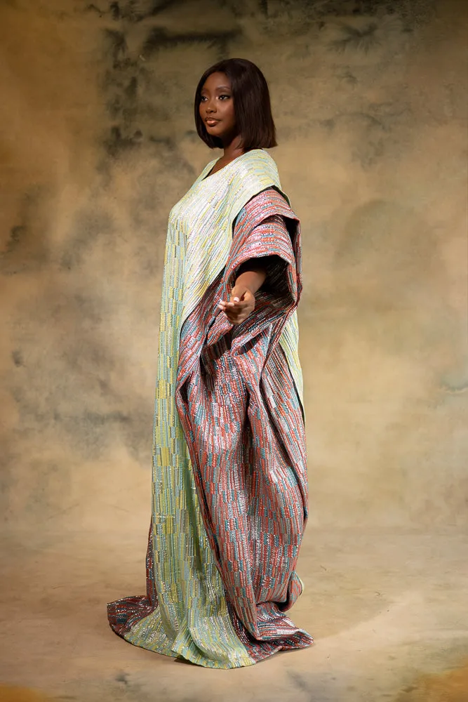 MOREMI REGAL KAFTAN - PASTEL GREEN AND EARTHY BROWN