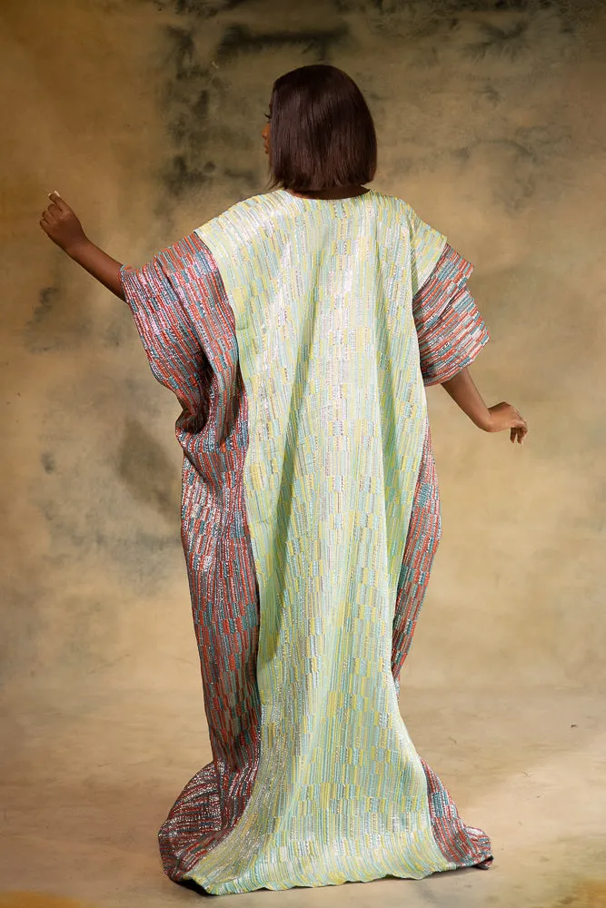 MOREMI REGAL KAFTAN - PASTEL GREEN AND EARTHY BROWN