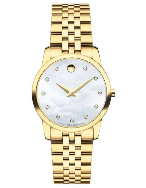 Movado Womens Diamond Museum Classic - Gold-Tone - MOP Dial - Bracelet