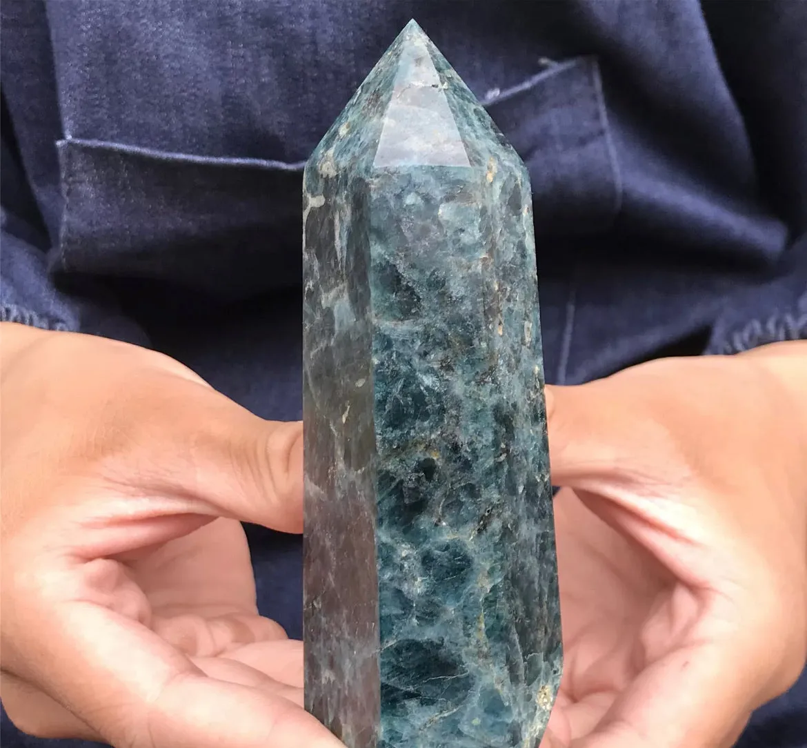 Natural Blue Apatite gemstone Tower Point Obelisk