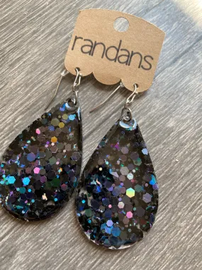 Night Rider” Black Hologram Glitter Handcrafted Resin Earrings