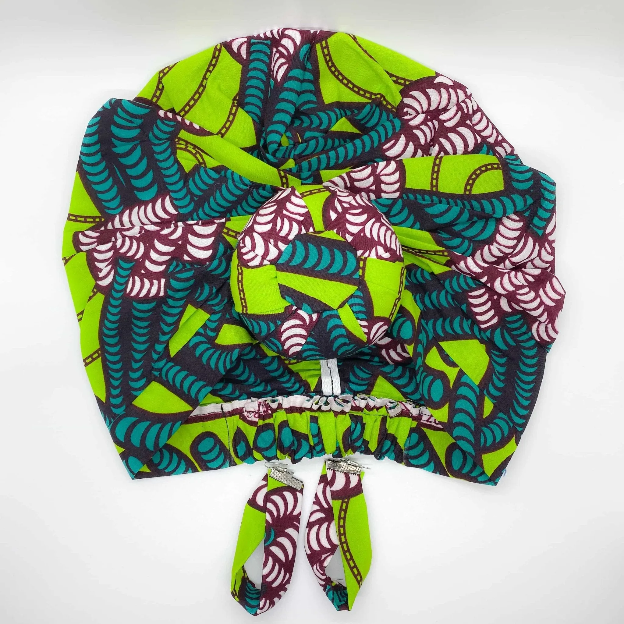 NITA African Print Bonnet II Set (Ball Knot) (GREEN)