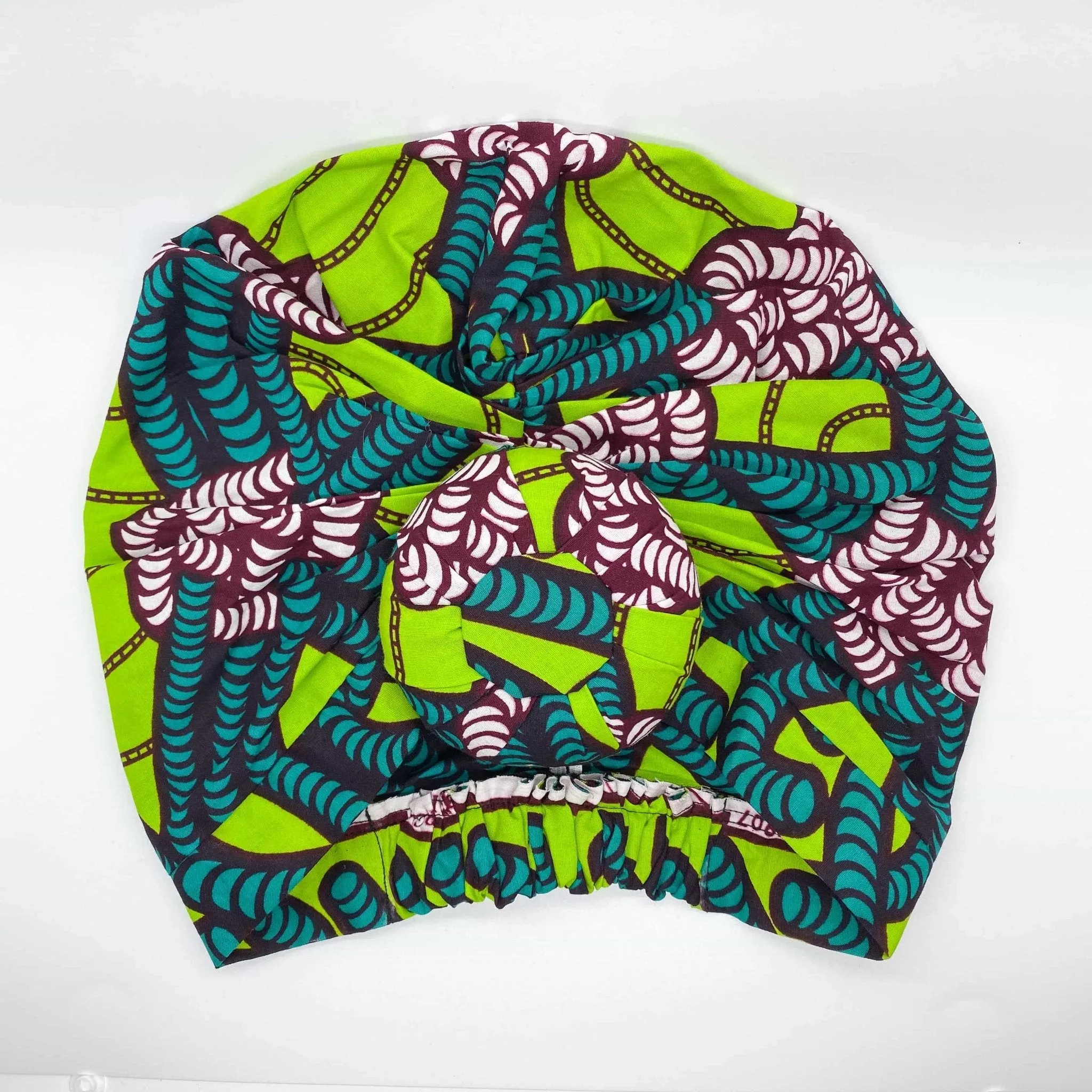 NITA African Print Bonnet II Set (Ball Knot) (GREEN)