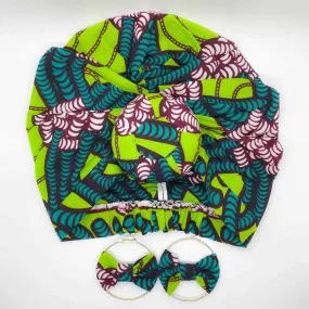 NITA African Print Bonnet II Set (Ball Knot) (GREEN)