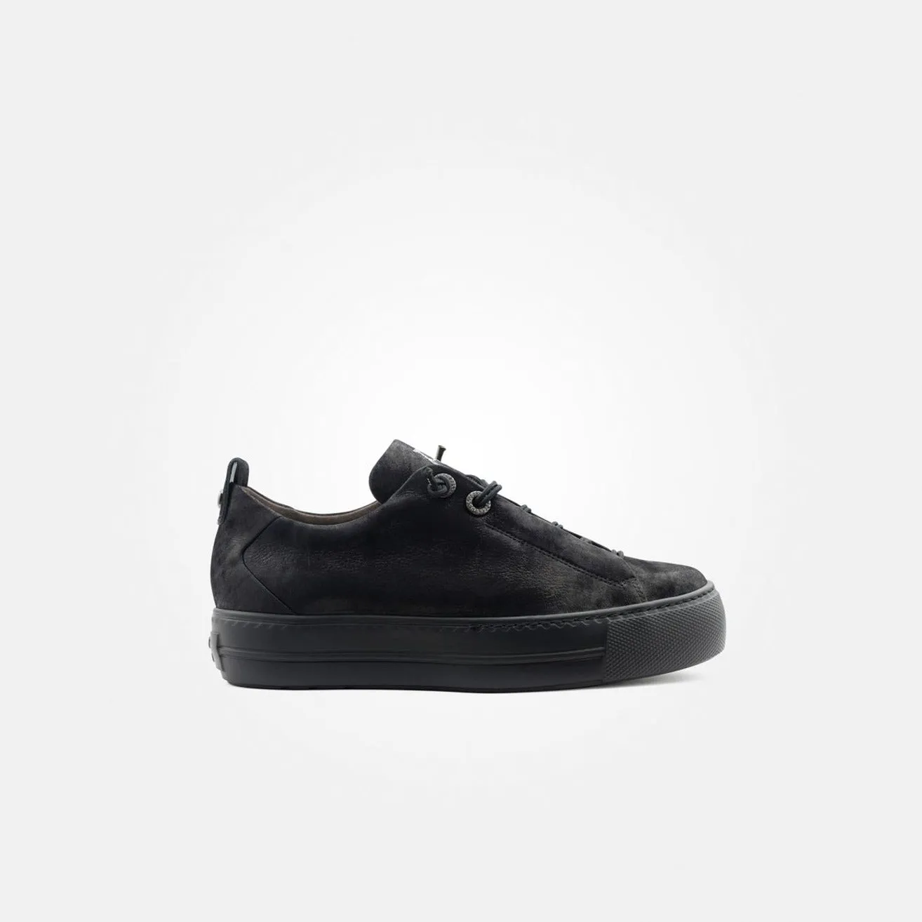 Paul Green Black Nubuk Elastic Lace Trainer