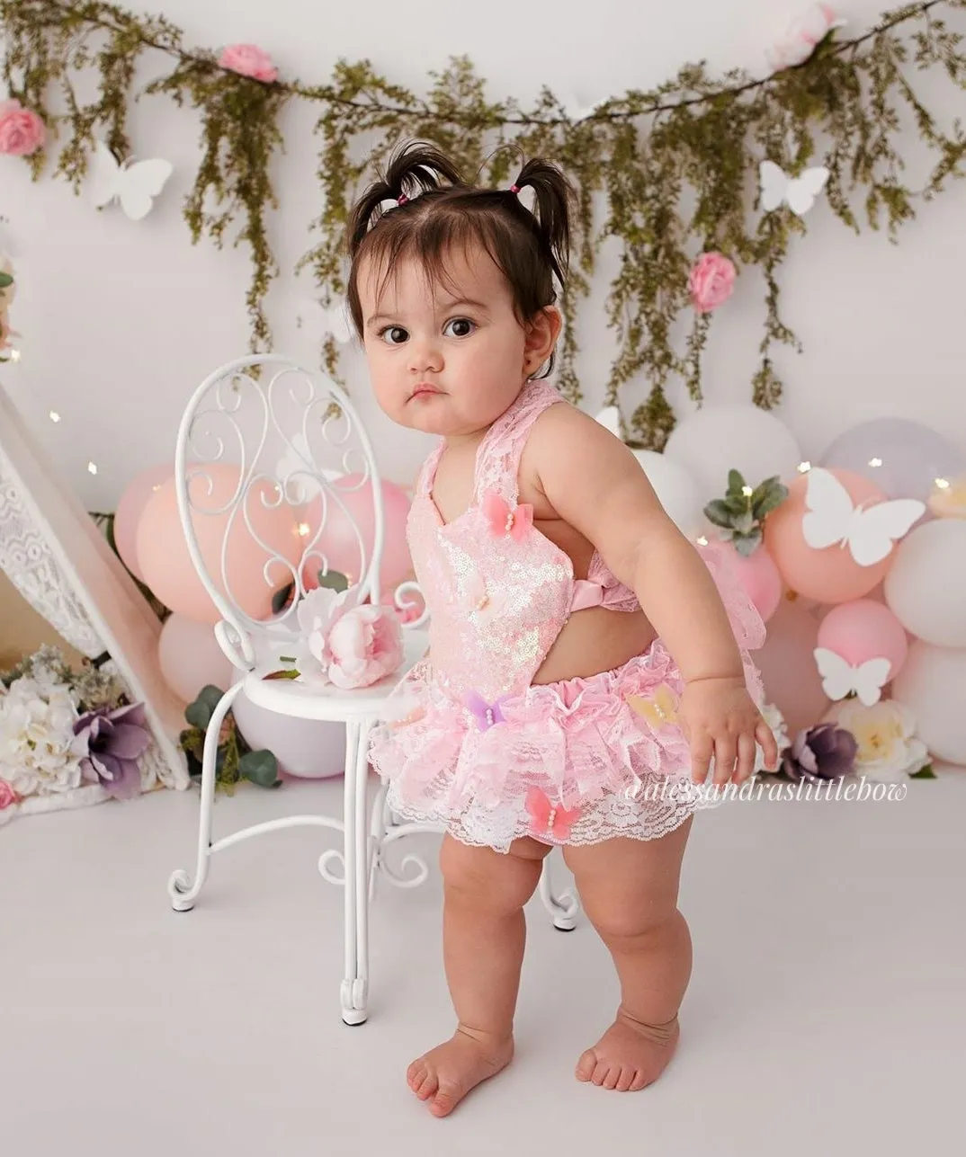 Pink and White colorful Butterfly Romper