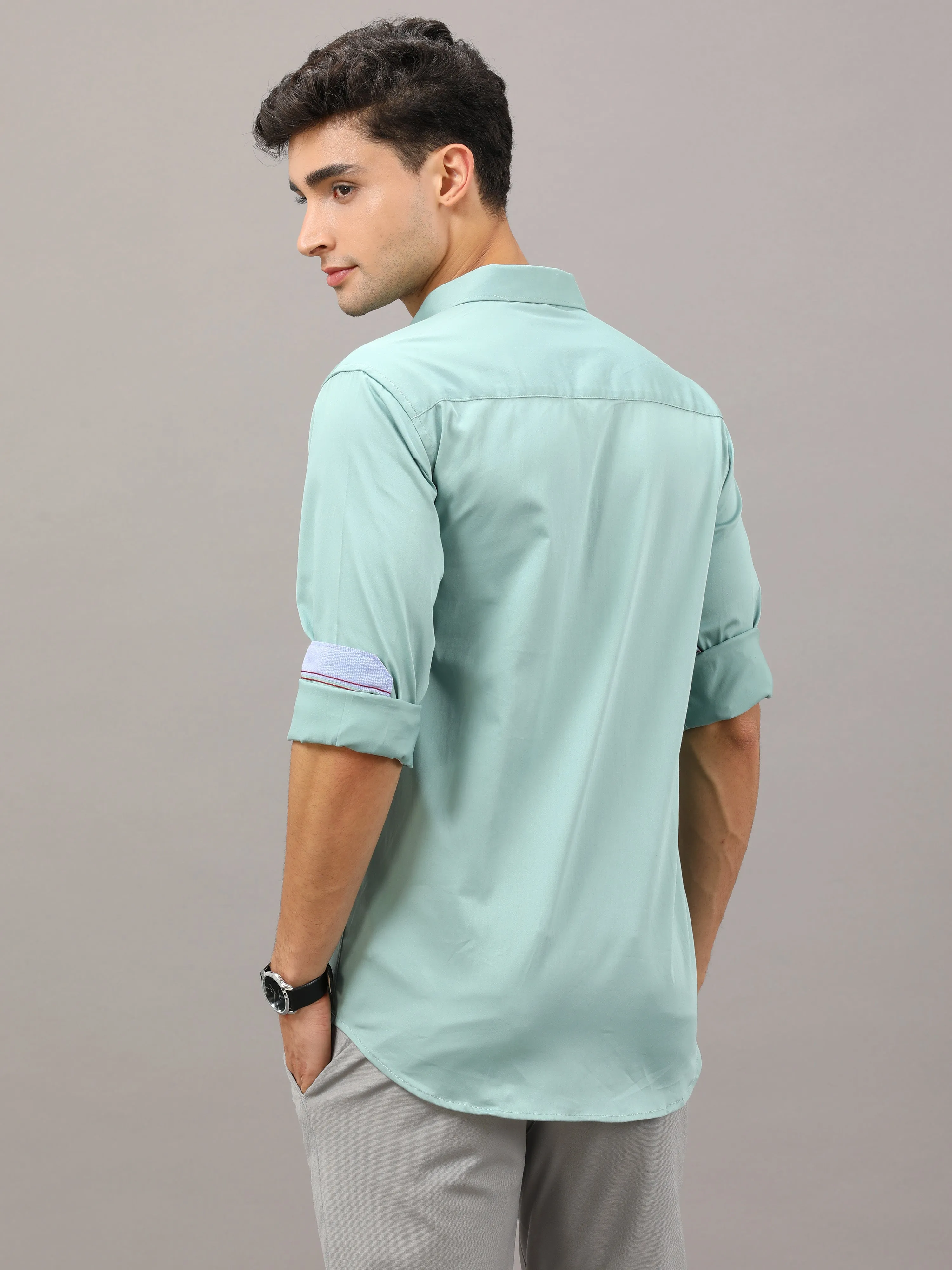 Plain Sea Blue Shirt Full Sleeve