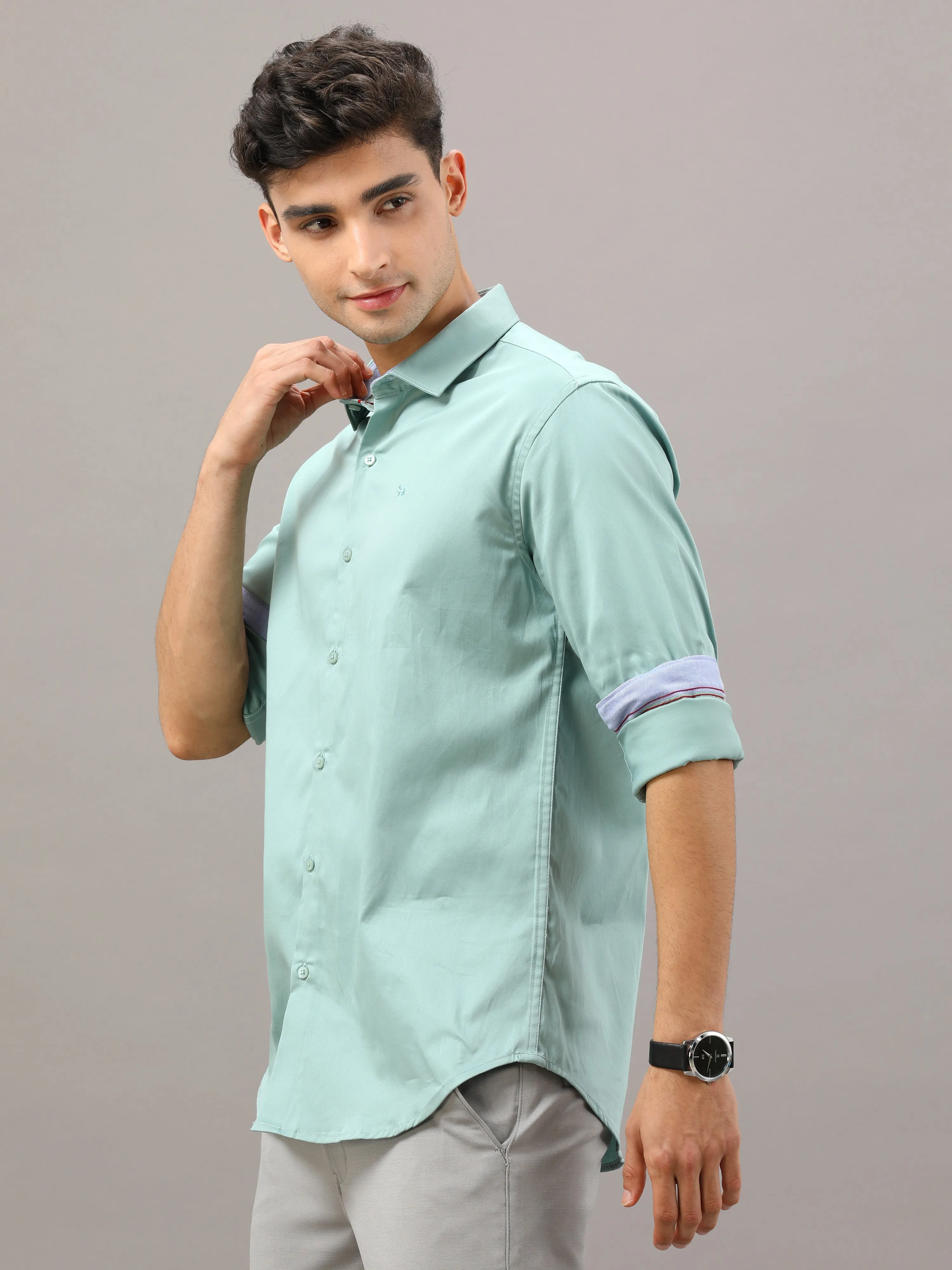 Plain Sea Blue Shirt Full Sleeve