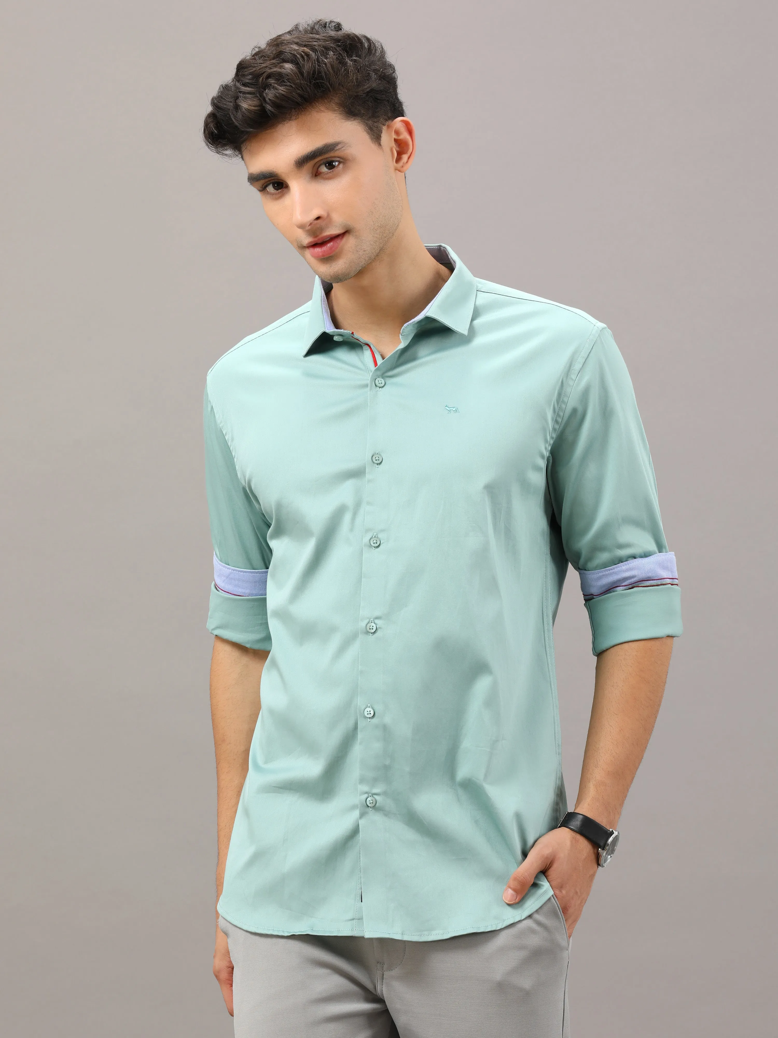 Plain Sea Blue Shirt Full Sleeve