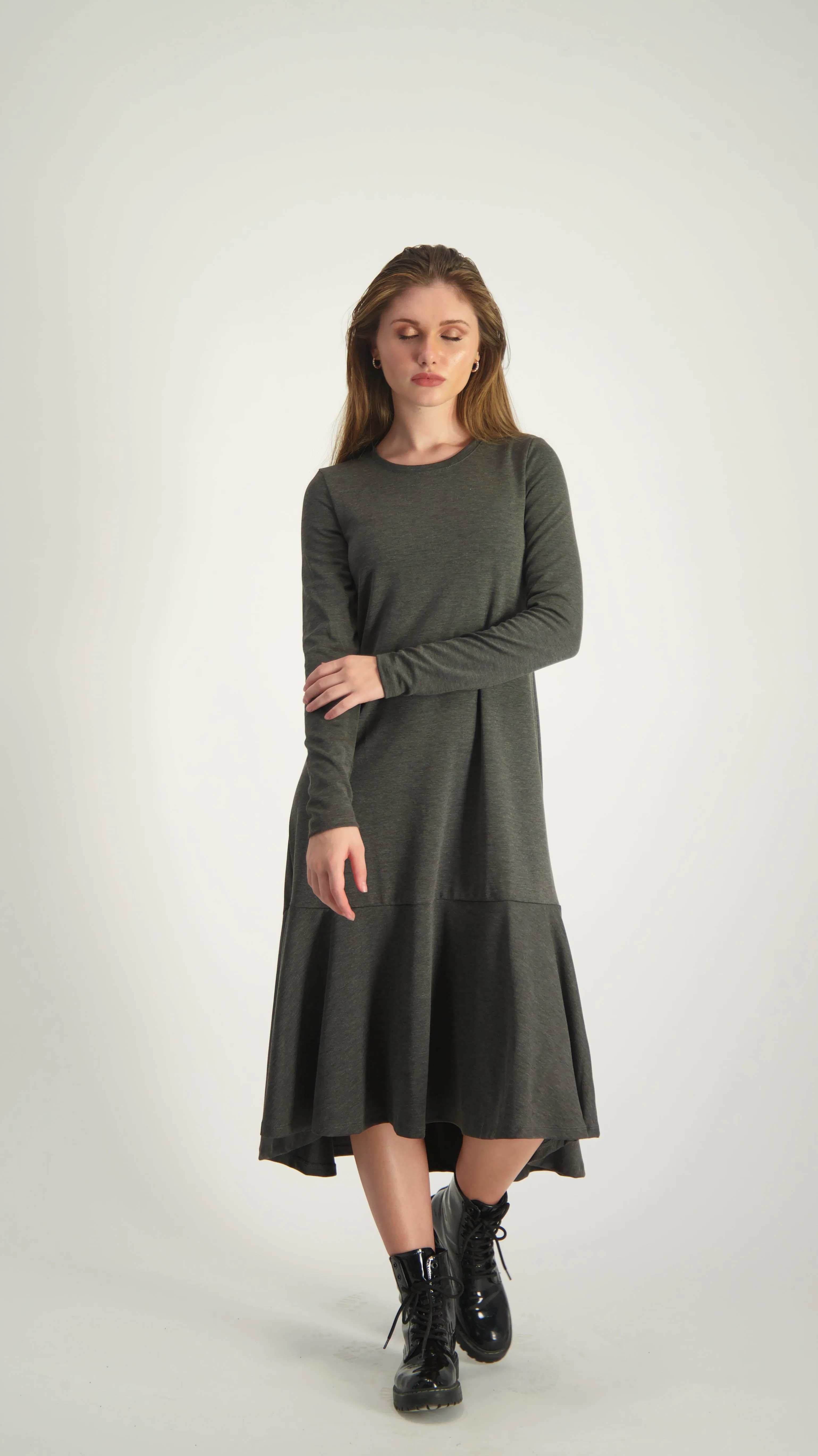 Ruffle Cotton Dress / Grey