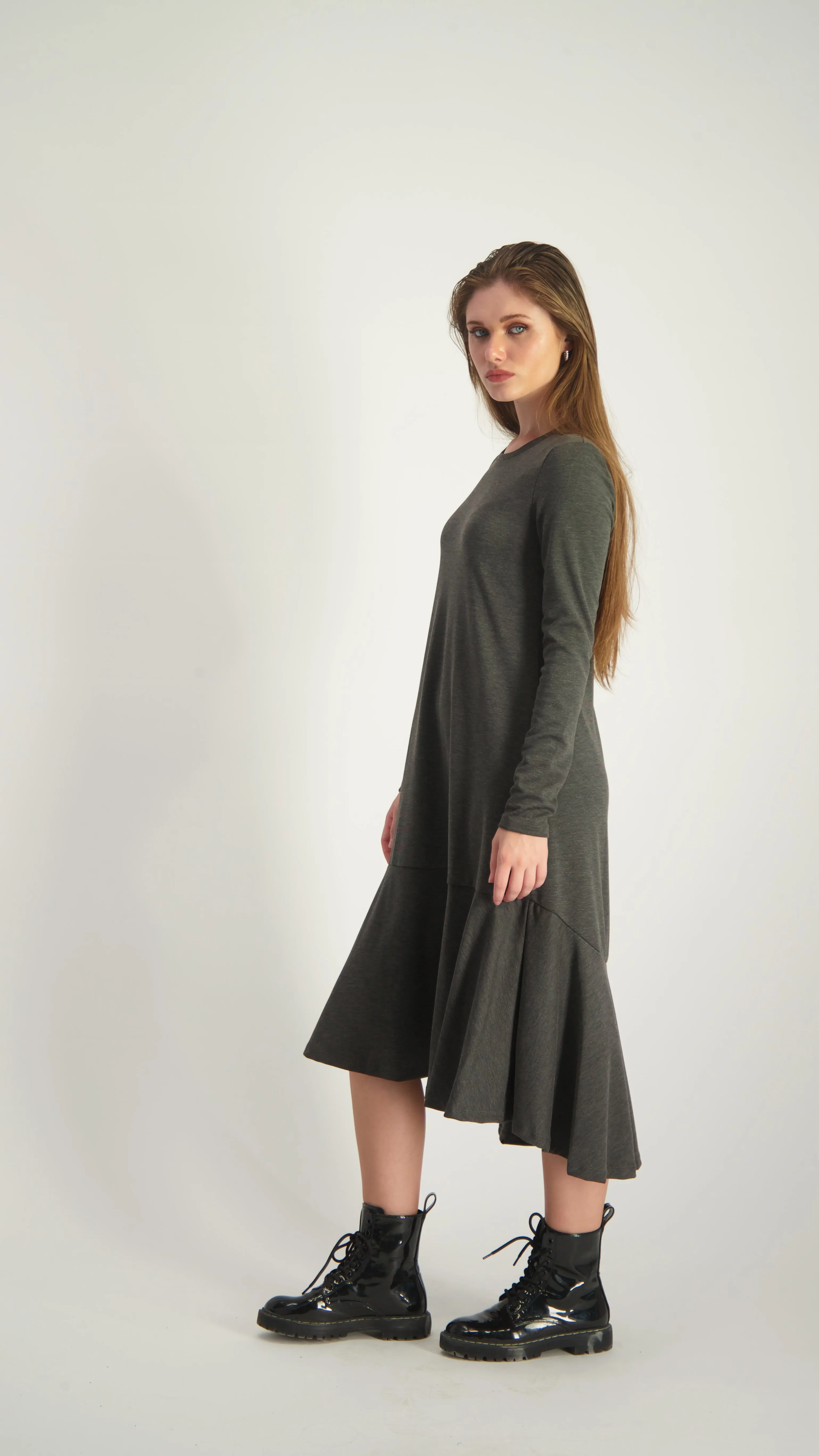 Ruffle Cotton Dress / Grey