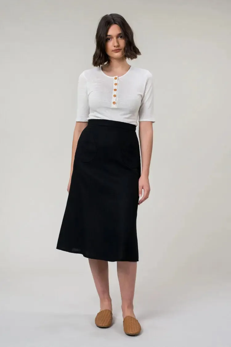 Sally Skirt In Linen Black by Wilga Clothing