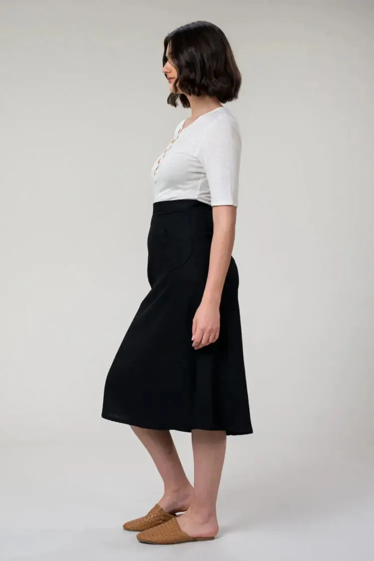 Sally Skirt In Linen Black by Wilga Clothing