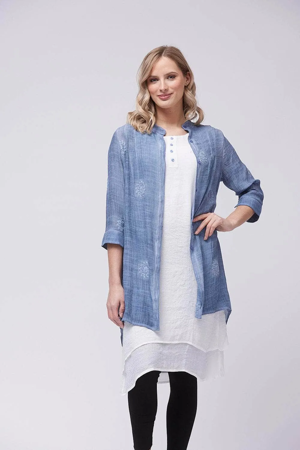 Saloos Linen-Look Layered Shirt Dress