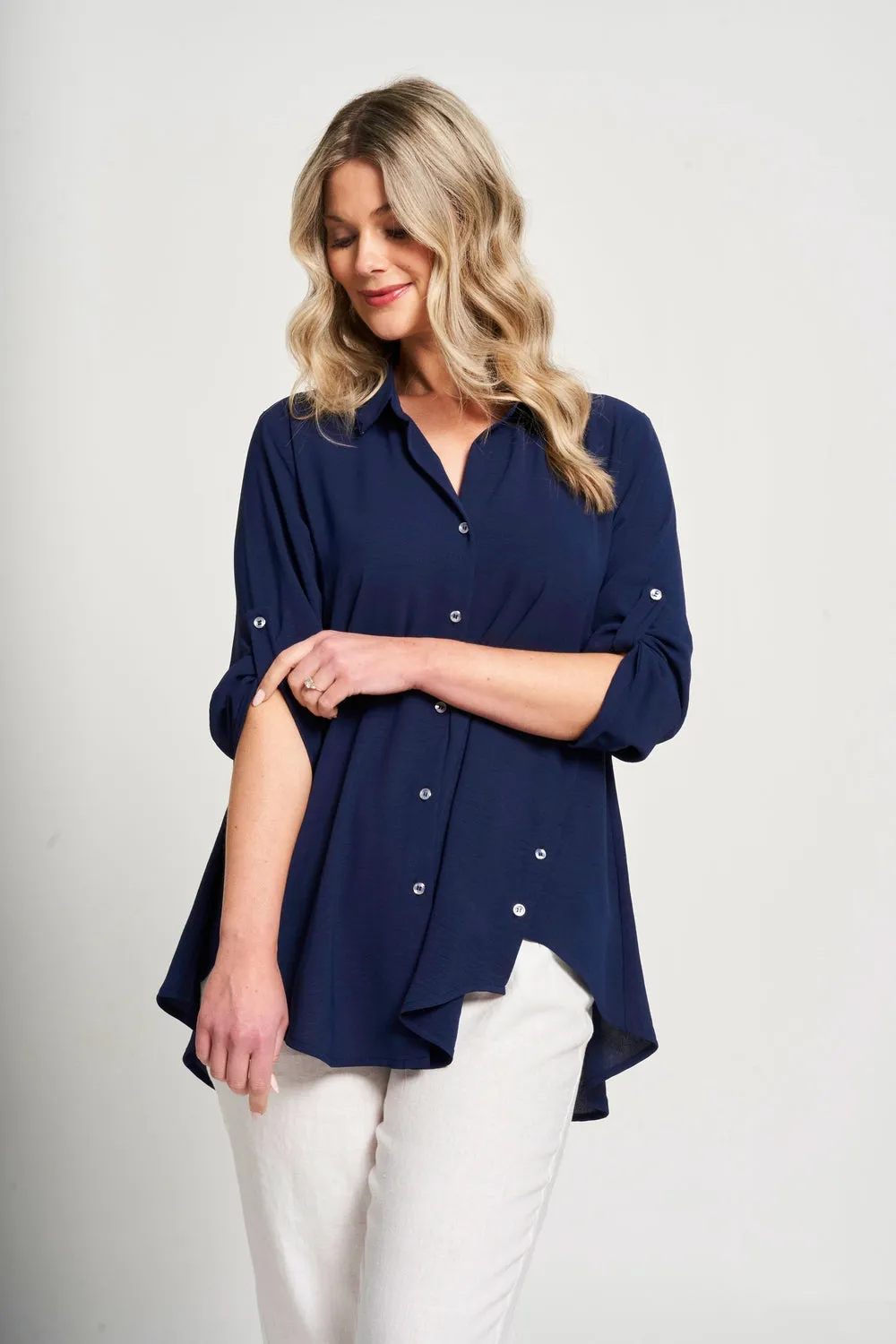 Saloos Swing Shirt with Front Hem Button Detail