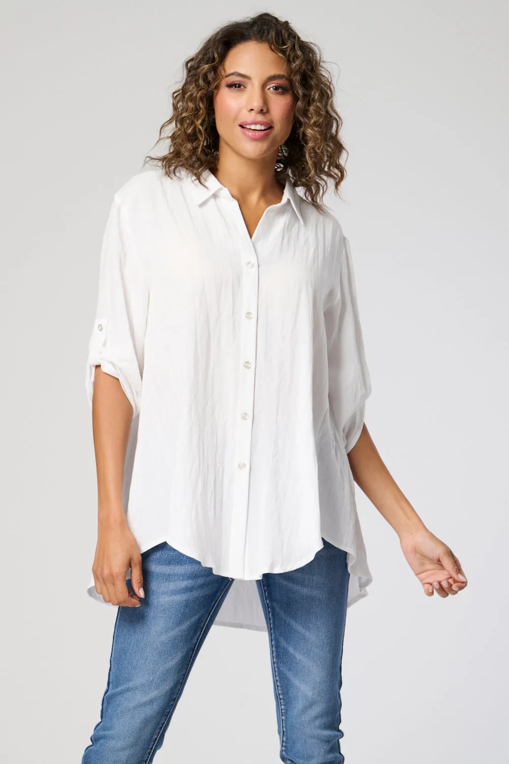 Saloos Swing Shirt with Front Hem Button Detail