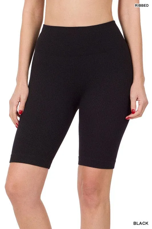 SEAMLESS RIBBED HIGH WAIST BIKER SHORTS