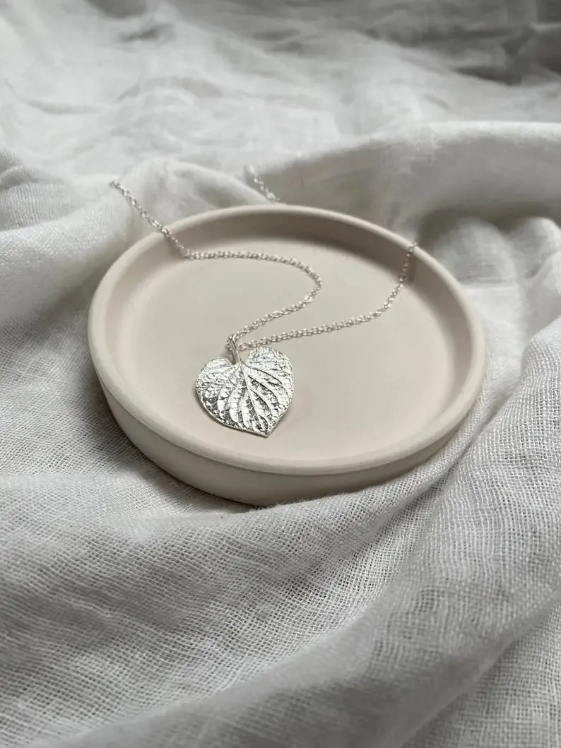 Silver heart leaf pendant by Earth Fire Jewellery