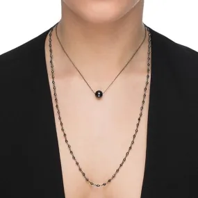 Solitaire Drop Double Necklace - Black Pearl & Hematite - Black Rhodium Plated Silver