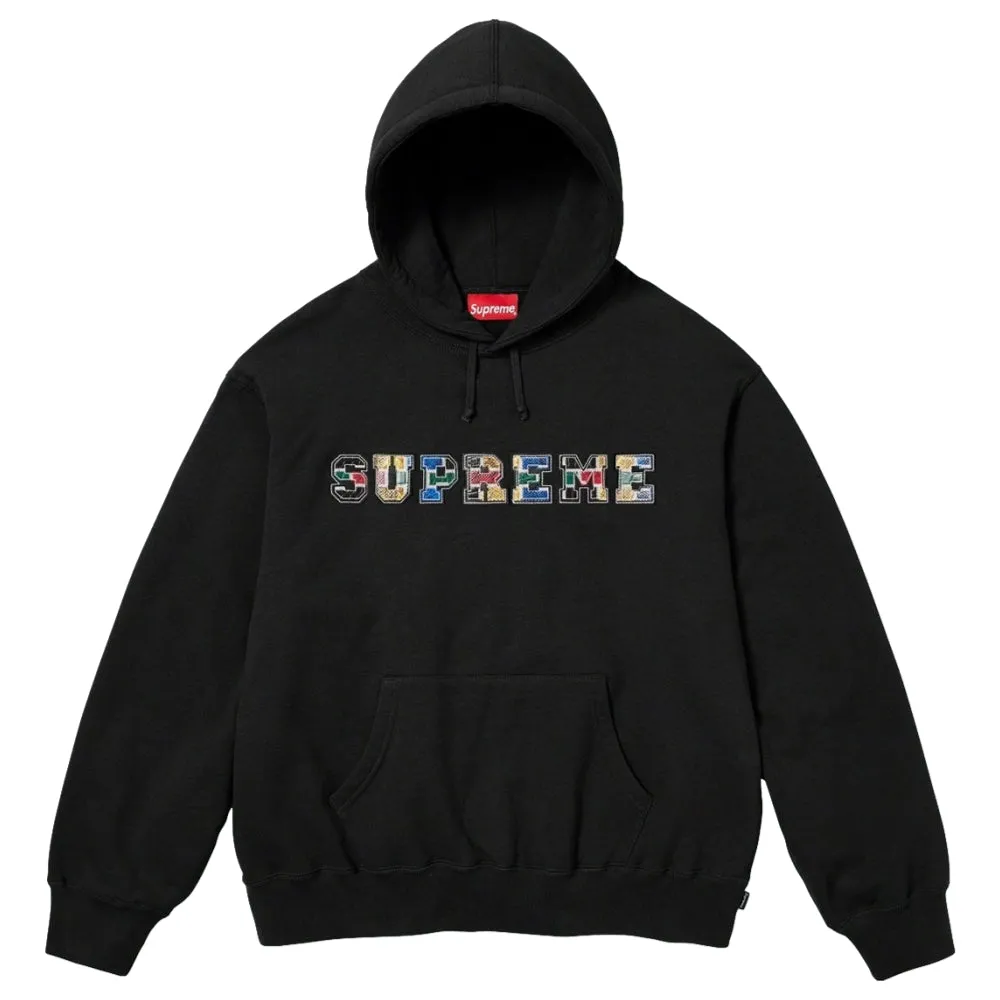 SUPREME COLLEGIATE PATCHWORK LEATHER HOODED SWEATSHIRT-BLACK