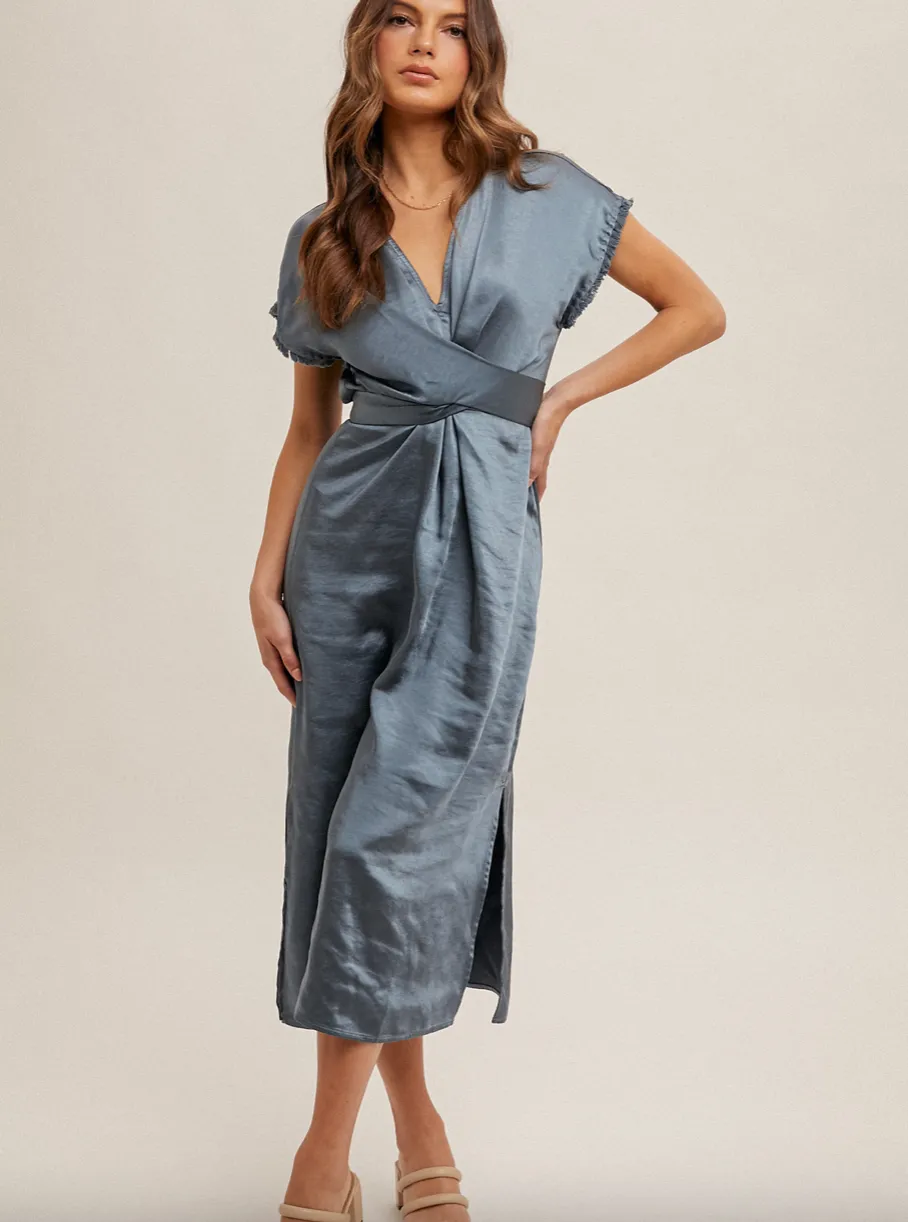 The Arden Satin Wrap Midi Dress