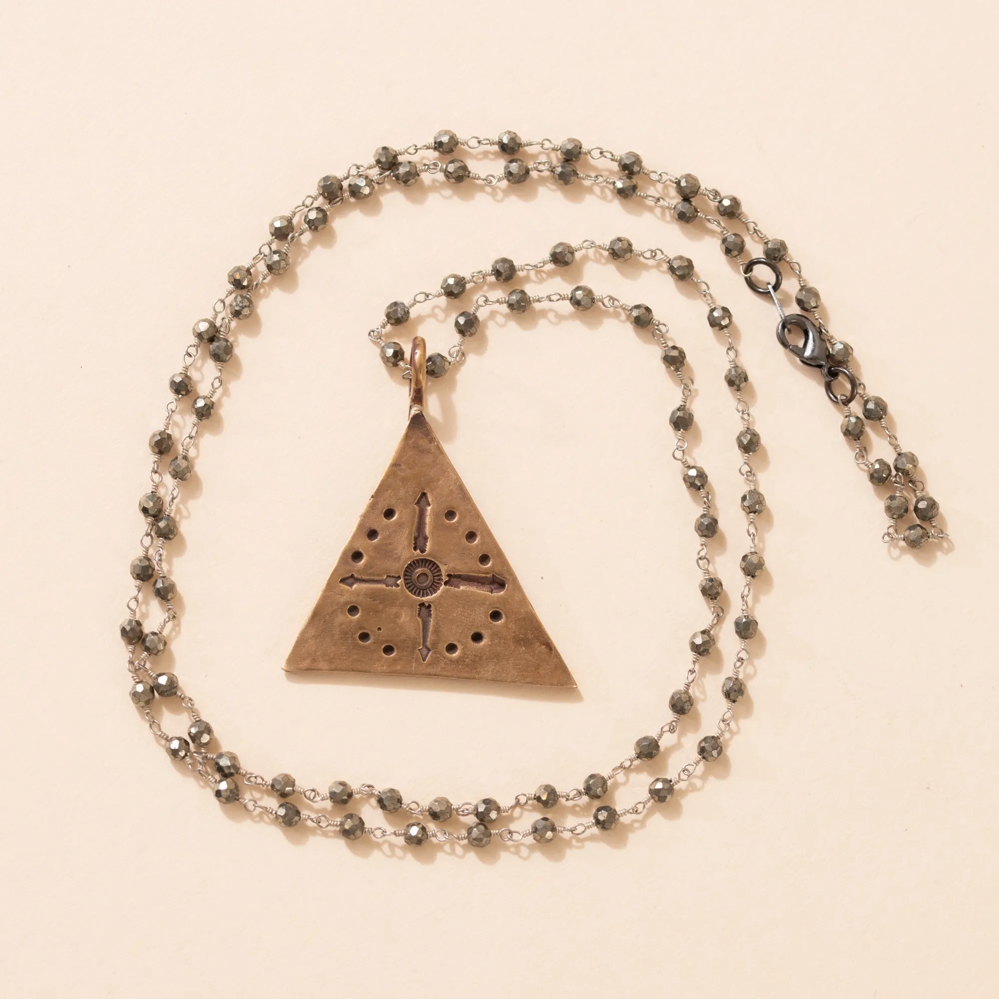 Triangle Four Directions Necklace on Pyrite