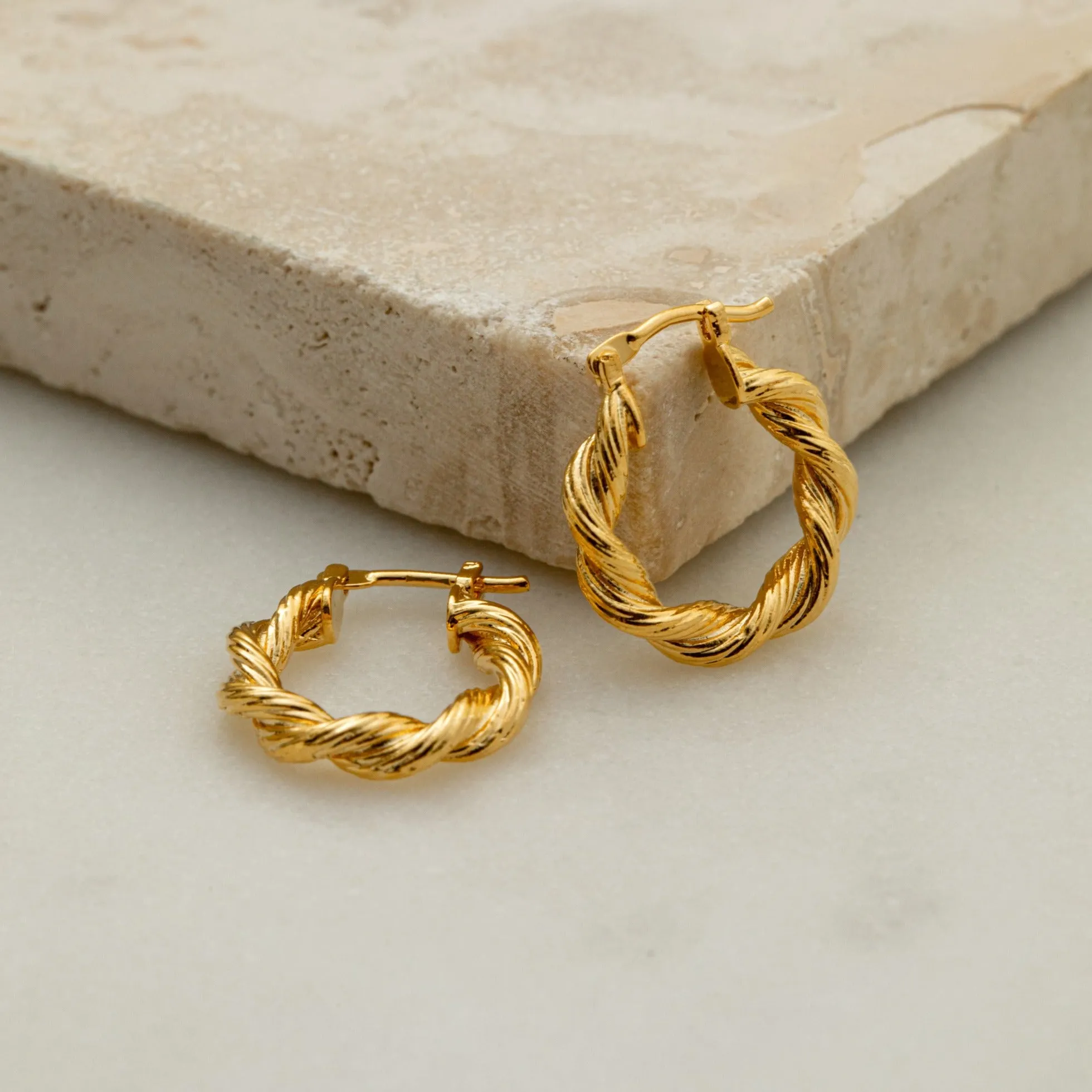 Twist Textured Small Hoop Earrings - Gold