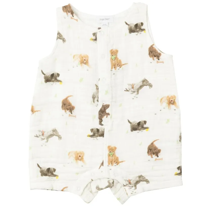 Watercolor Puppies Shortie Romper by Angel Dear