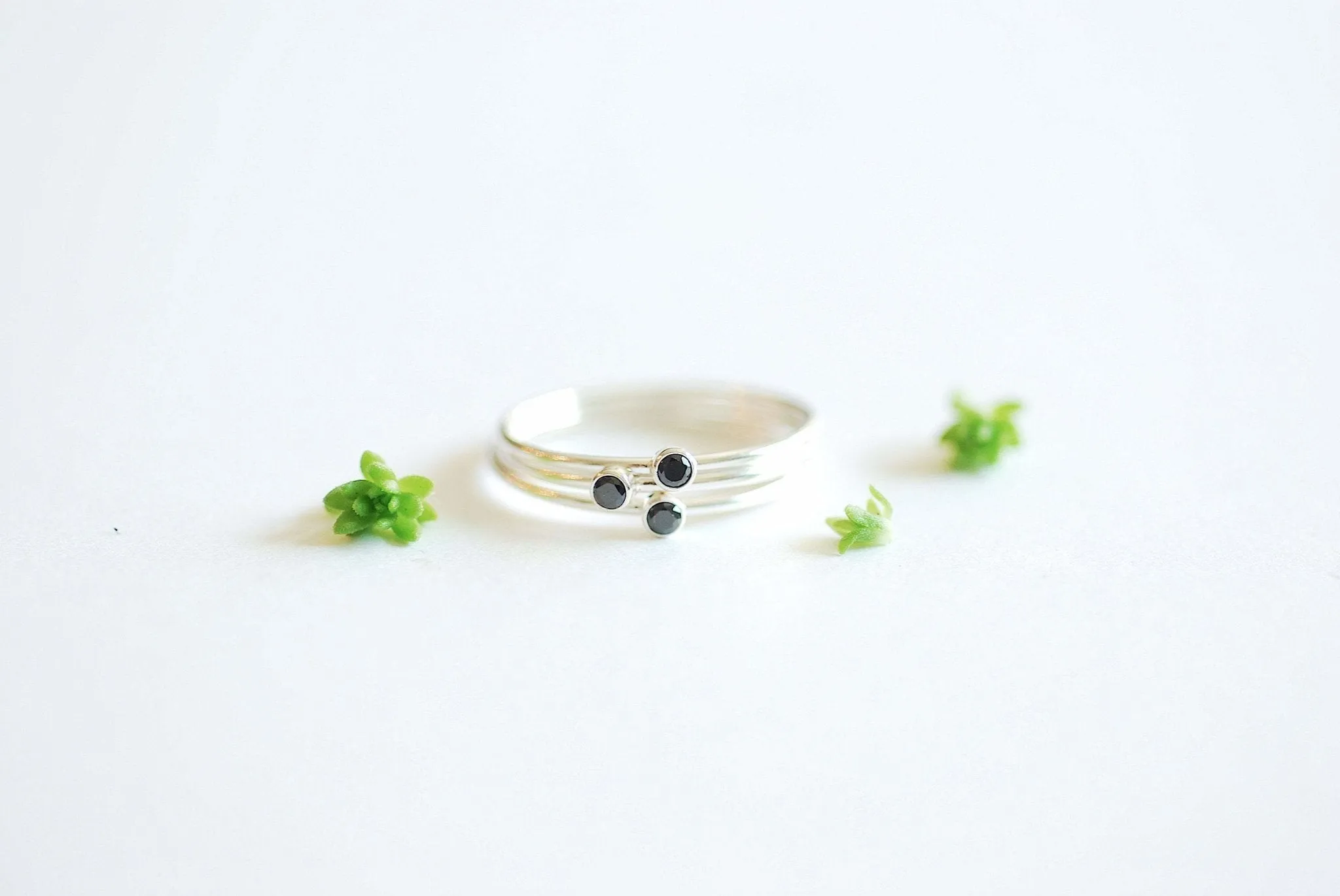 Wholesale Black Solitaire Sterling Silver Stacking Clear CZ Ring - Minimalist Simple Everyday sterling silver thin sparkle dainty finger ring [12]